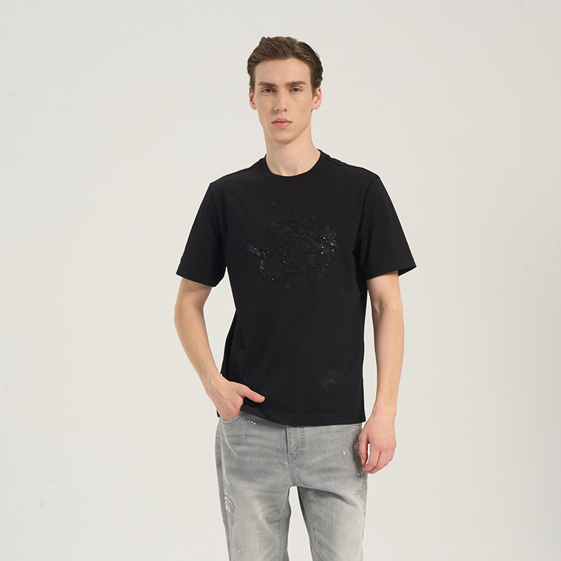 RARE威雅男装黑色圆领短袖T恤男