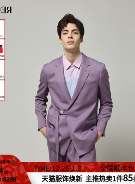 RARE威雅意大利男装 春夏款紫色叠门搭袢扣休闲绅士正装西服