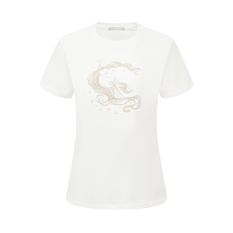 【生肖马系列】RARE威雅女装 2026春夏新款生肖马刺绣白色短袖T恤