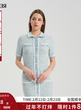 RARE威雅女装夏季新款蓝色系花纱针织短袖连衣裙RR2245310313