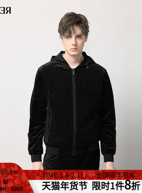 RARE威雅男装 冬季新款男士黑色丝绒连帽休闲百搭款棉服保暖外套