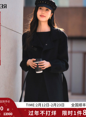 RARE威雅女装 秋冬新款长款女士黑色呢大衣外套 RR2236150054