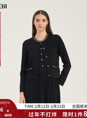 RARE威雅女装 春夏新款针织衫圆领黑色毛开衫RR2255250308