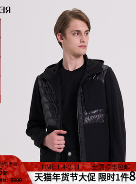 RARE威雅男装 冬季新款保暖外套男士黑色针梭织拼接轻薄羽绒服