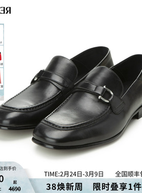 RARE威雅意大利男鞋 夏季男商务套脚皮鞋黑色D字环休闲正装鞋