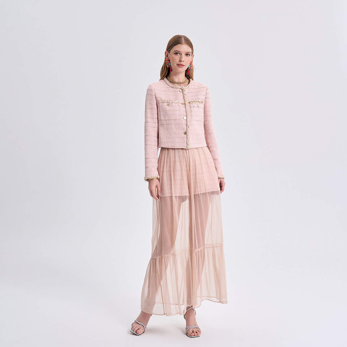 RARE威雅女装2026夏季新款粉色短款夹克薄纱罩裙短裤时尚通勤