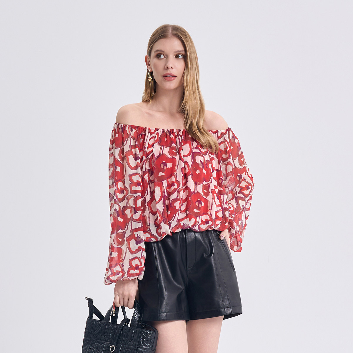 【步步生花 虞美人系列】RARE威雅女装2026春夏新款纱纺露肩上衣