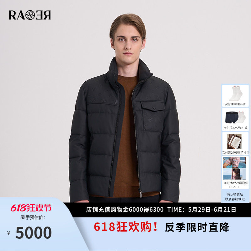 RARE威雅男装【鹅绒】皮衣外套秋冬新款男士黑色加厚立领羽绒服