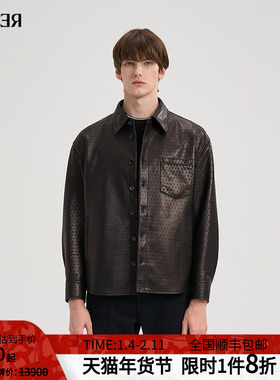 RARE威雅男装2025秋冬新款衬衫款绵羊皮黑色夹克外套男士真皮皮衣