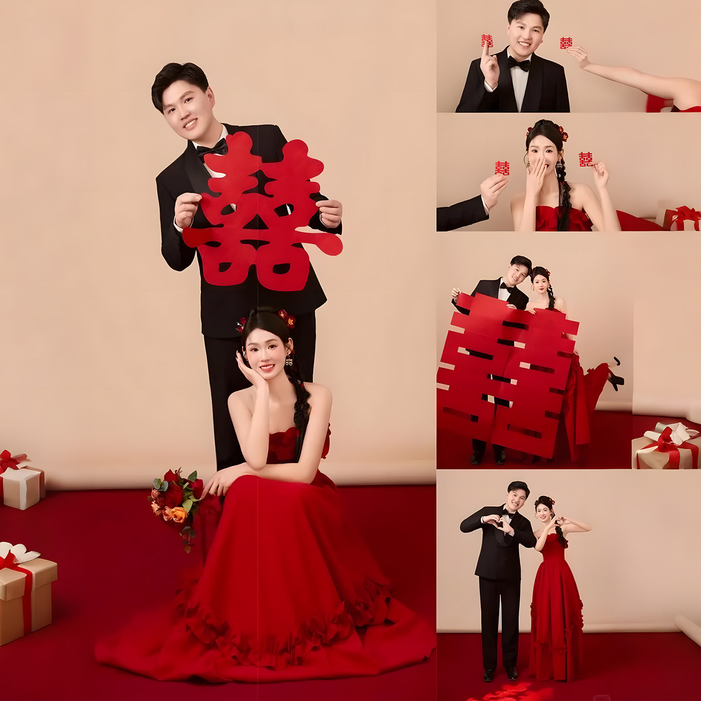 婚纱照影楼大喜字拍照道具领证小众结婚晨袍订婚婚礼结婚专用双囍