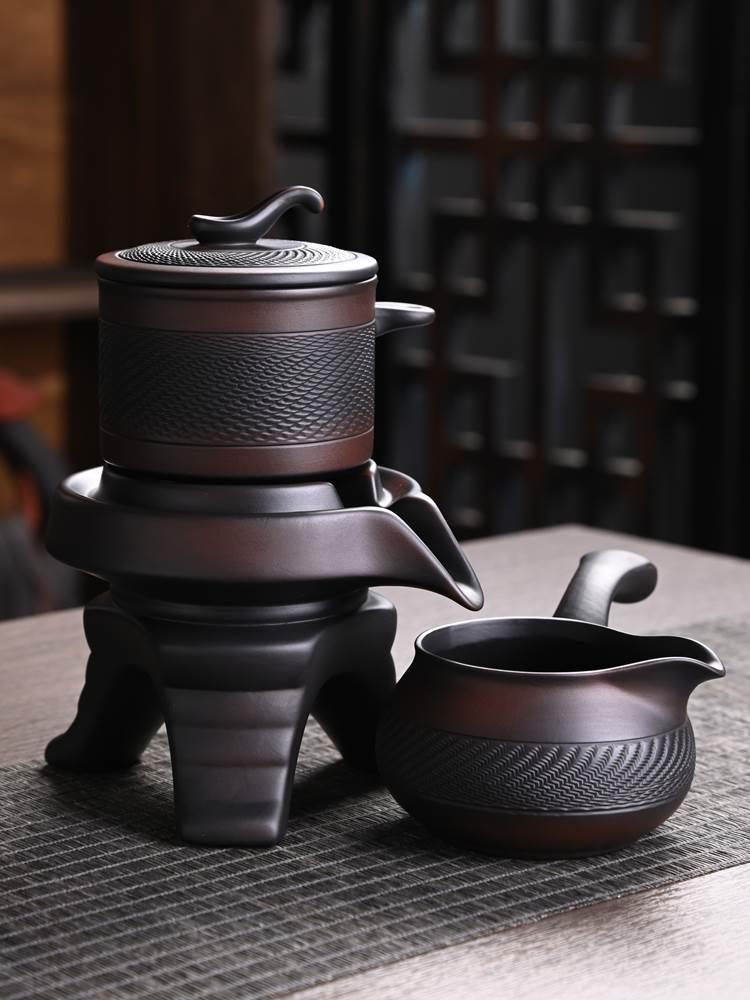 高档紫砂自动茶具套装家用懒人旋转陶瓷石磨功夫茶壶茶杯泡茶神器