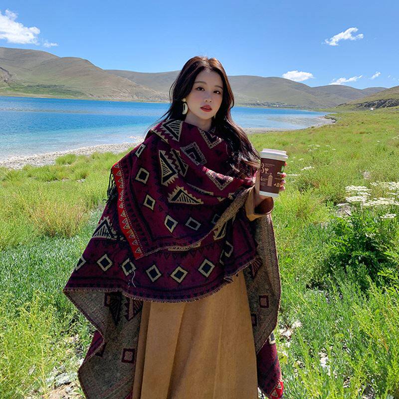 民族风旅游大西北旅游穿搭斗篷女百搭外搭时尚围巾旅行披肩拍照