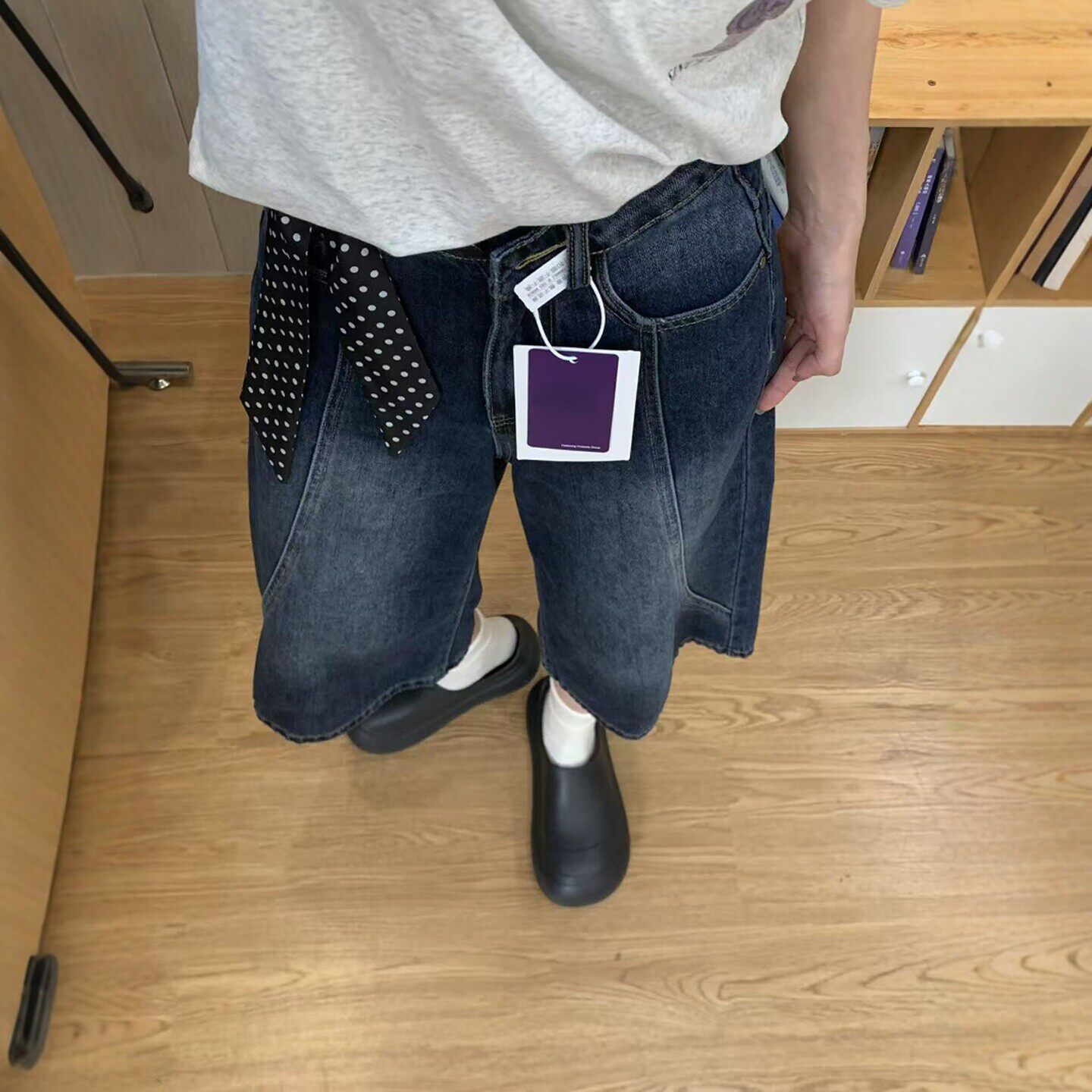 美式深蓝色覆古七分牛仔裤女夏薄款大尺码胖mm高腰宽松显瘦阔腿五