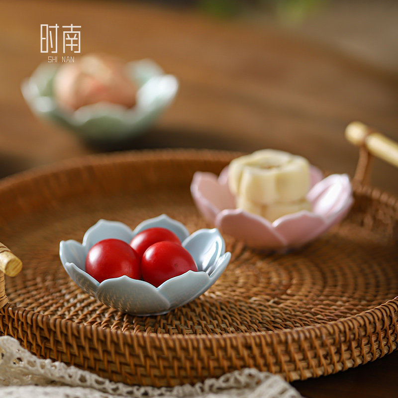 中式莲花糕点小碟子精致茶点盘复古风下午茶点心碟陶瓷甜品小吃碟