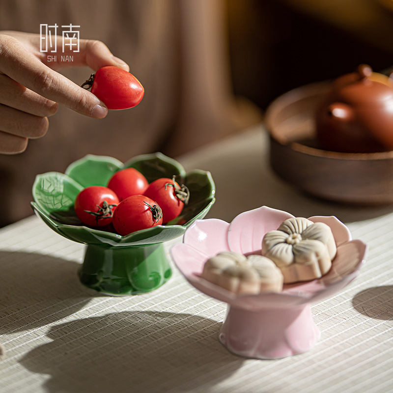 精致否高脚盘时南陶瓷莲花中式