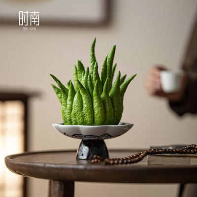时南中式青花瓷高脚佛手柑托盘
