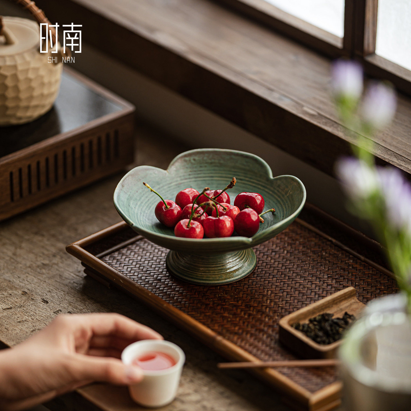 窑变中式复古高脚茶点盘精致陶瓷水果盘家用客厅茶几干果零食摆盘