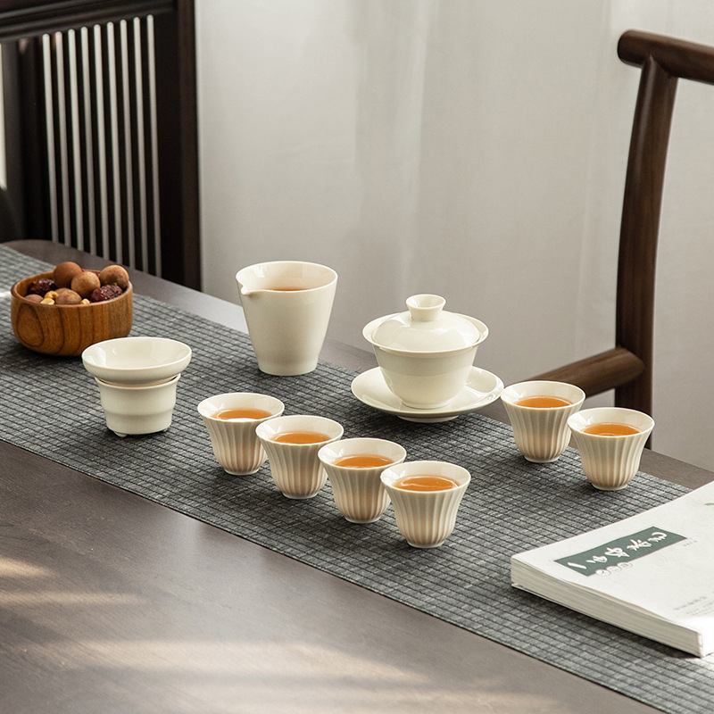 草木灰日式陶瓷功夫茶杯茶具套装家用客厅简约办公室会客泡茶盖碗
