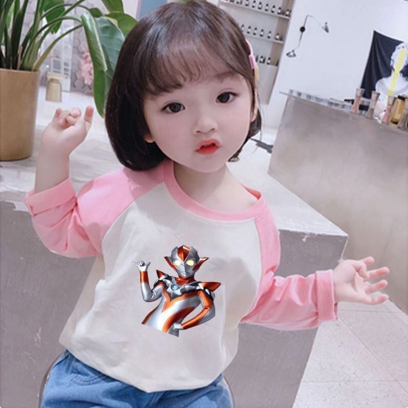 女童纯棉衣服长袖奥特曼动漫圆领