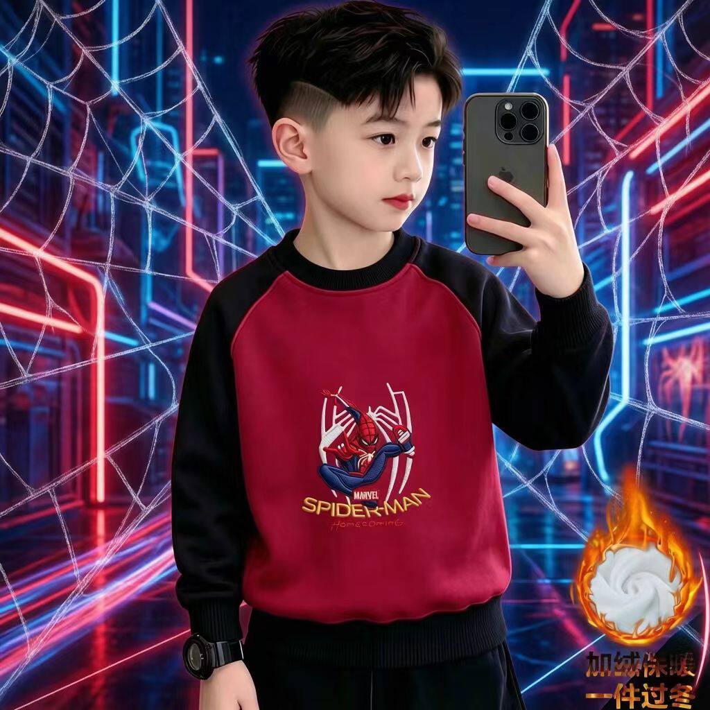 男童秋冬款加绒蜘蛛侠卫衣