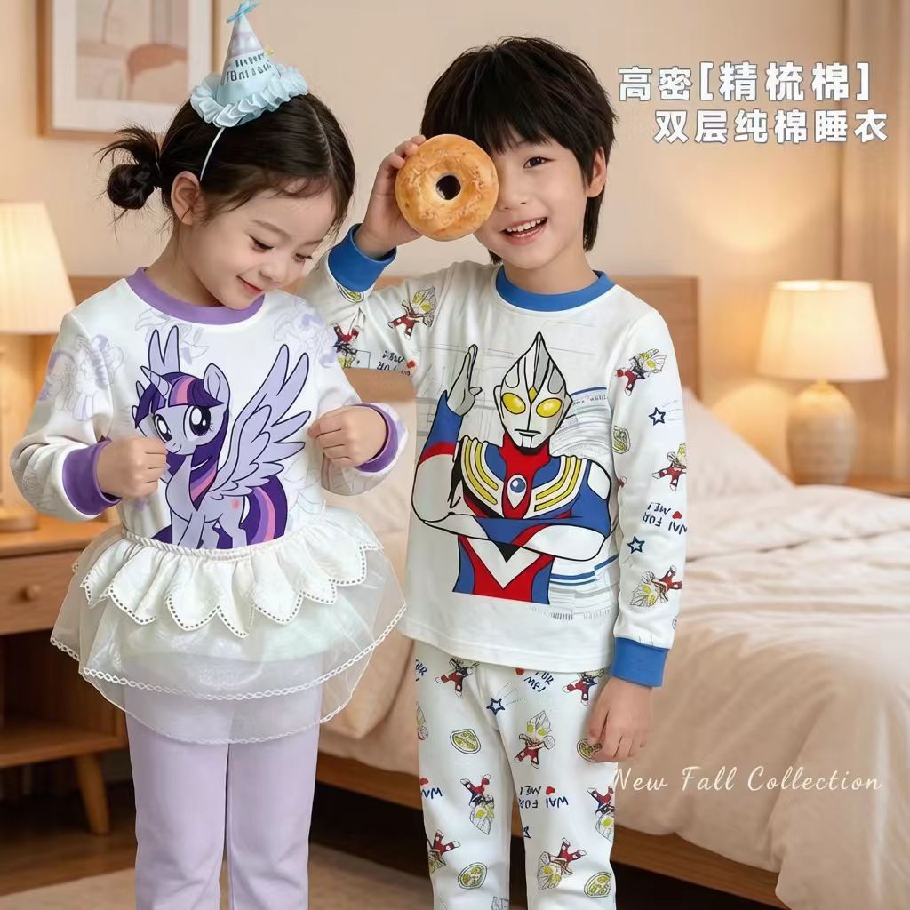 秋冬A类纯棉男女童奥特曼套装