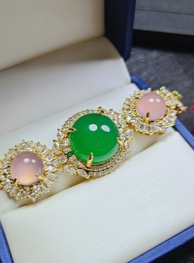 天然冰彩玉髓镶嵌大手牌上新女款时尚简约百搭手链手串手饰品