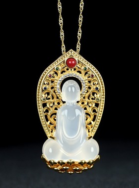 古法镶嵌高冰种玉髓观音玉石吊坠悟道无相佛挂件时尚女项链毛衣链