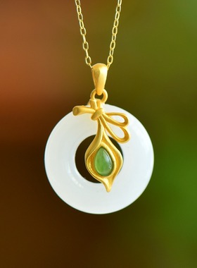 S925银和田玉白玉平安扣玉石吊坠女时尚气质百搭玉坠项链挂件