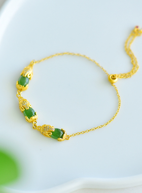 s925银和田玉碧玉招财貔貅手链时尚百搭女款手串手链配饰礼品