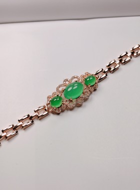 天然冰种帝王绿玉髓镶嵌手牌上新手链手串手饰品时尚简约百搭