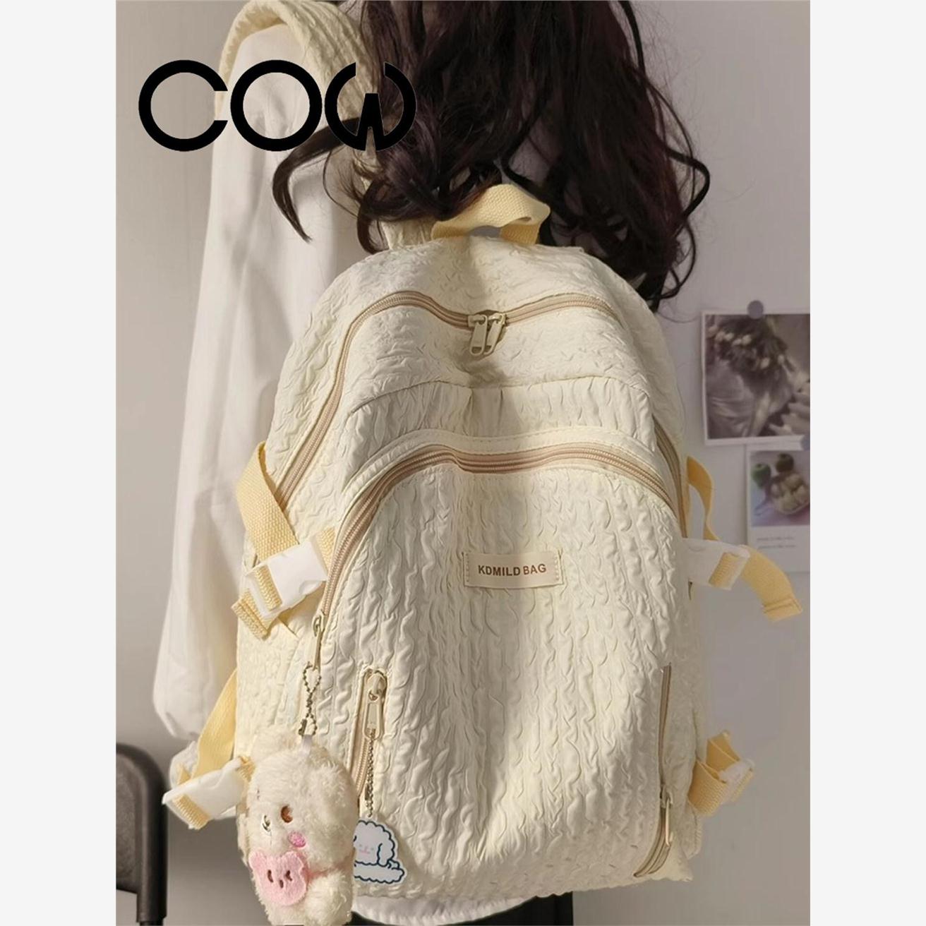 COW书包大学生小众设计泡泡格 日系甜美少女双肩包休闲包学生背包