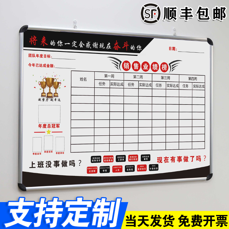 销售业绩榜 大圆角白板写字板定制内容定做小黑板车间工厂办公室可擦吸磁性大看板挂墙式免费设计支持定制