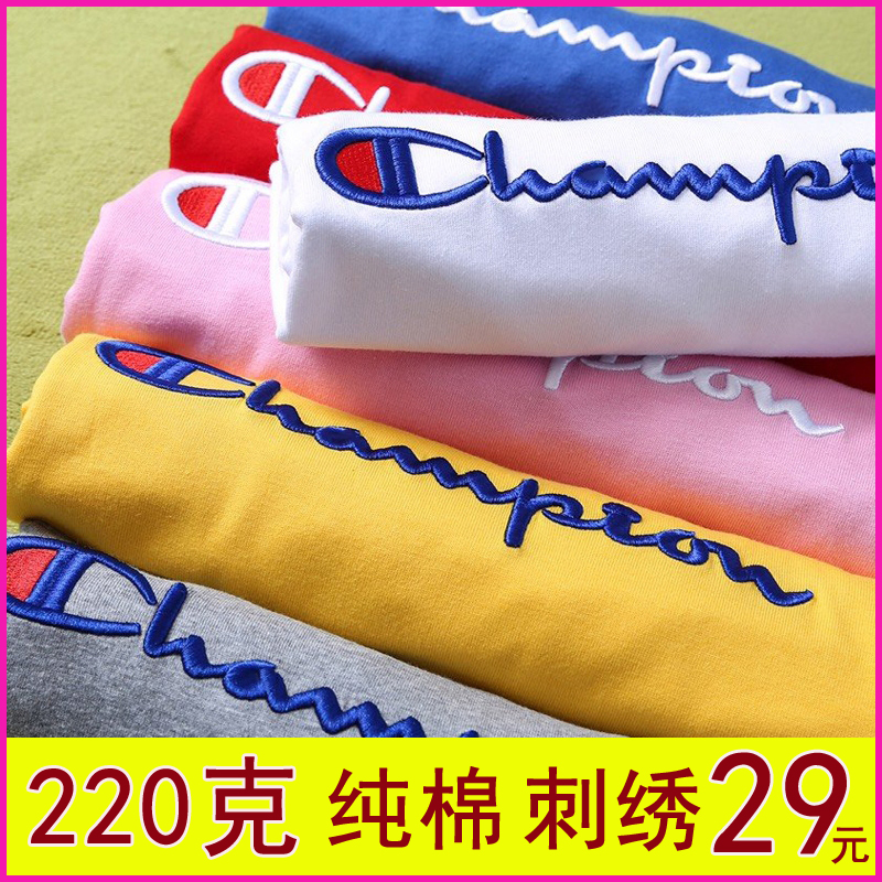 3chamqion冠军短袖T恤男刺绣潮牌夏季纯棉男女情侣半袖宽松t恤日系