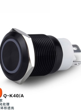 19mm大电流黑色金属按键自锁式带LED灯IP67防水金属按钮开关