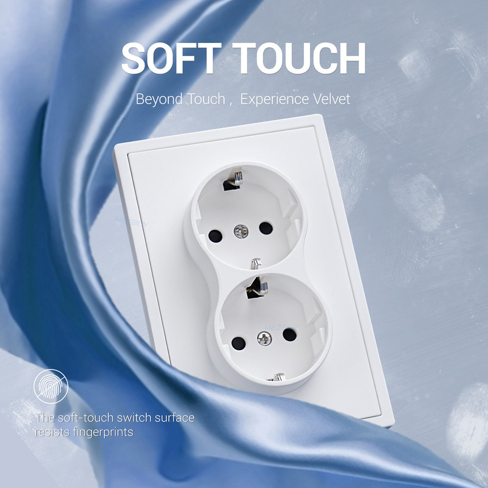 欧式欧规插座Soft touch肤感PC面板双德插16A 250V欧标德国插座CE