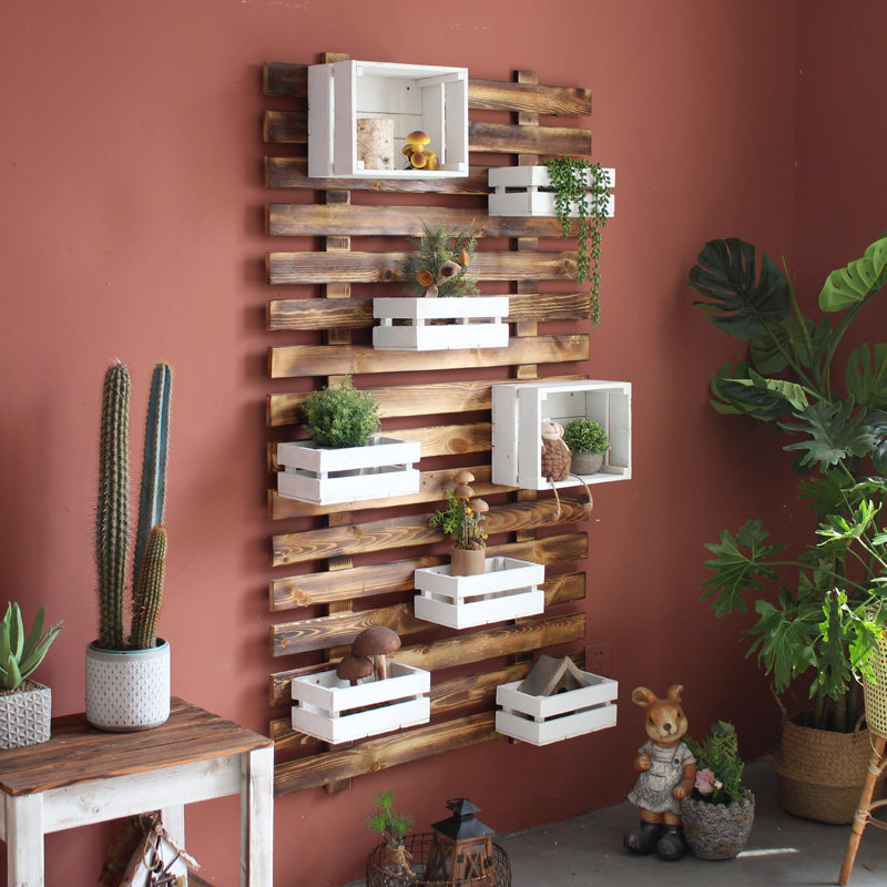 复古田园壁挂置物架多肉花盆小物品收纳阳台花园木艺墙面创意搁板