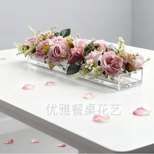 跨境爆款热卖透明亚克力矩形花瓶24孔花卉餐桌中心摆饰亚克力花瓶
