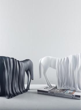 树脂工艺品现代黑白抽象马摆件客厅玄关设计师装饰品摆件创意设计