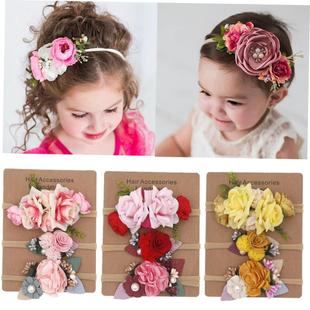 Baby Headband Elastic Pearl Nylon Flower Girl 3Pcs Infant