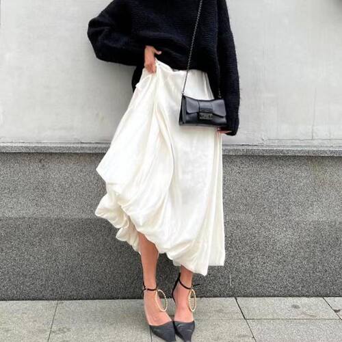 欧美风高腰垂感半身裙休闲蓬蓬裙 High waist casual puffy skirt
