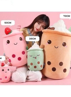 Cute Boba Milk Tea Plushie Toy Soft Stuffed Apple Pink Straw