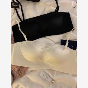 夏季薄款抹胸内衣女无痕缎面裹胸防走光小胸聚拢防滑无肩带文胸罩