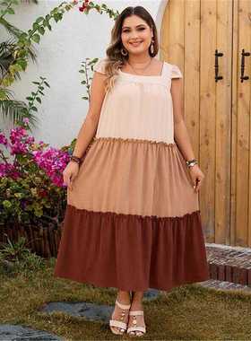 2024 Plus size women clothing dresses Casual Splicing dress