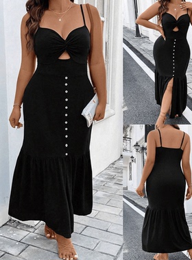 summer sexy Black slip dress midi dresses for women 吊带裙女