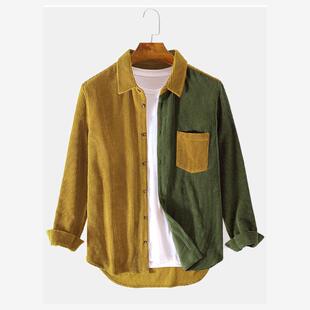 Shirt Men Contrast Color Patchwork Jacket Slim Fit Business