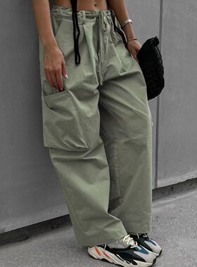 欧美复古工装裤休闲宽松低腰长裤Vintage loose fitting overalls