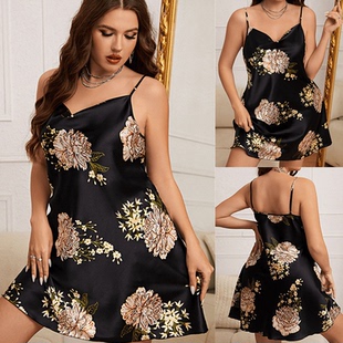 Plus size Sexy Open Back Sling women Sleeping Dress 大码睡裙