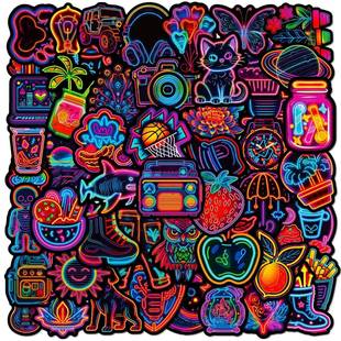 Light Stickers Trendy 50PCS Waterproof Neon Graffiti Cool