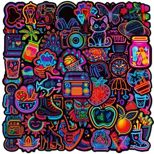 50PCS Cool Neon Light Stickers Trendy Graffiti Waterproof Vi