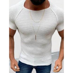 男士 圆领修身 T恤潮Men& 2025春夏欧美新款 针织衫 39;s 纯色短袖